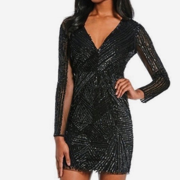 Gianni Bini black bead Sequin embellished Bodycon Mini cocktail Dress size 2 - Picture 1 of 8
